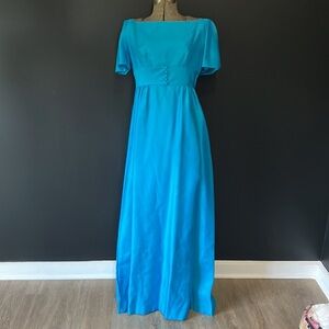 Vintage 1960s-70s Weddings by Memphis Medium Blue Boatneck Dress / Bridesmaid